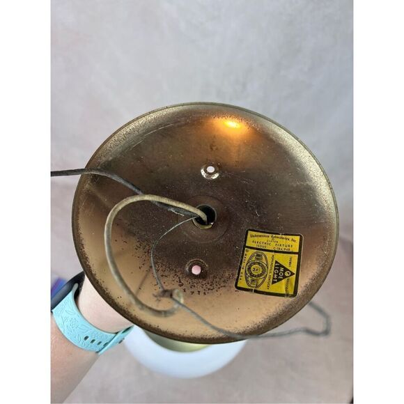 Vintage MCM 1970s Glass Globe Pendant Light Brass - Picture 8 of 13